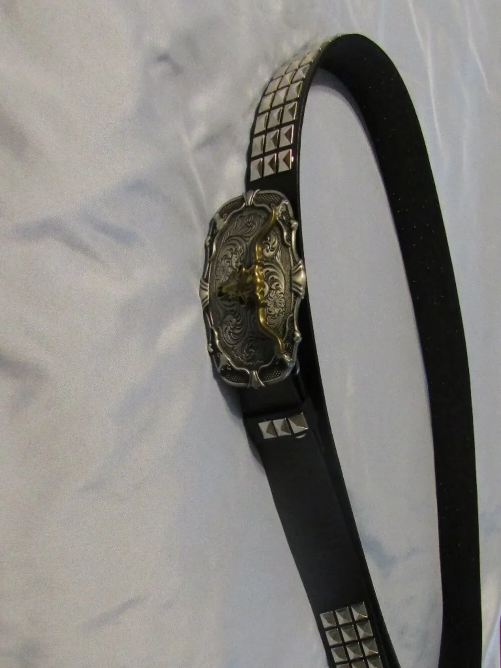 Texas LONGHORN SKULL Buckle & Belt Western Bronze Silver 2 Tone Cowgirl Cowboy